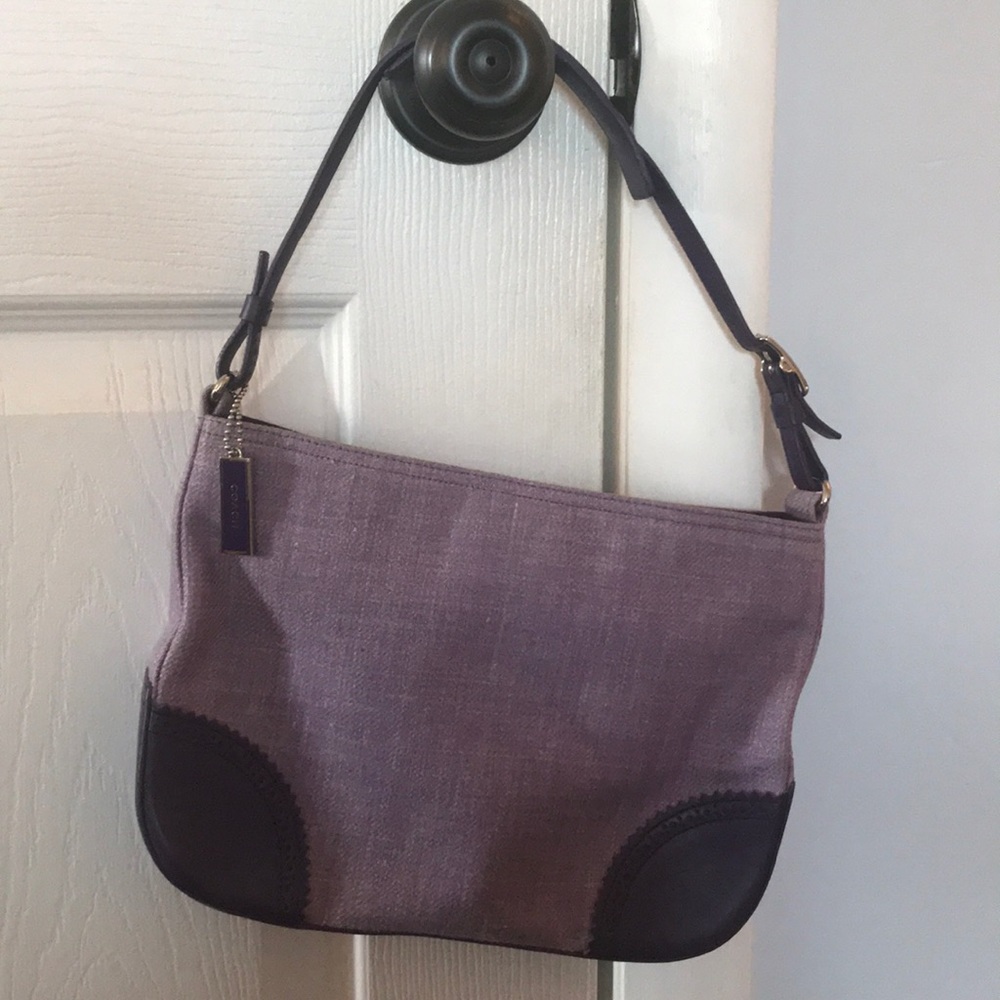 Coach purple canvas and leather shoulder bag
